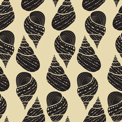 Seamless vector pattern of hand-drawn seashells. Marine design. Ocean pattern for textile, wallpaper and interior design. Summer print for background, textile, fabric