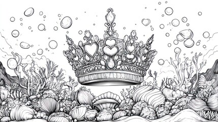 Crown amidst underwater coral and shells