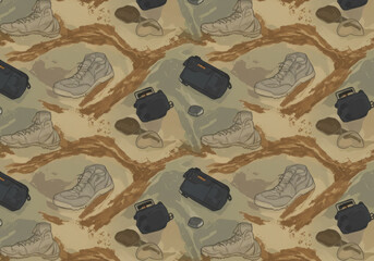 Pair of shoes on seam pattern.