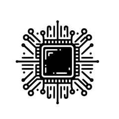 Minimalist Black and White Microchip Icon Illustration for Digital Technology