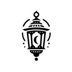 Minimalist Islamic Lantern Icon with Crescent Moon for Ramadan and Eid Celebration Design Element