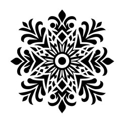 Intricate Black and White Geometric Floral Mandala Design Isolated on White