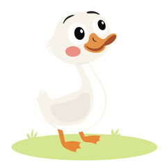 Cute Goose in Minimal Flat Style. Farm Animal Goose. Hand Drawn Vector Art.