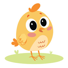 Cute Chicken in Minimal Flat Style. Farm Animal Chick. Hand Drawn Vector Art.