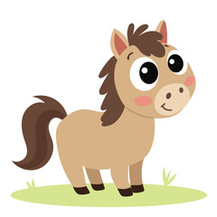 Cute Horse in Minimal Flat Style. Symbol 2026 Year. Farm Animal Horse. Hand Drawn Vector Art.