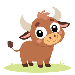 Cute Bull or Cow in Minimal Flat Style. Farm Animal Bull. Hand Drawn Vector Art.