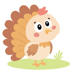 Cute Turkey Bird in Minimal Flat Style. Farm Animal Turkey Bird. Hand Drawn Vector Art.