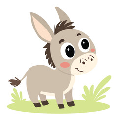 Cute Donkey in Minimal Flat Style. Farm Animal Donkey. Hand Drawn Vector Art.