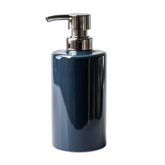 Obraz premium A cylindrical, navy blue ceramic soap dispenser with a chrome pump.