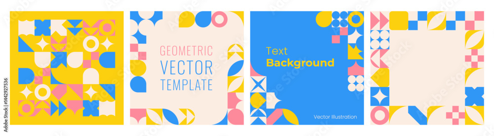 Aufkleber Geometric Abstract Banners with copy space. Colorful square Background of simple geometric shapes in swiss style for Flyer, Cards, Presentation. Vector template.