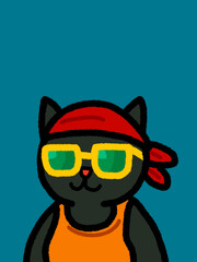 Cat hand drawn art - canvas print art - wall decoration - colorful cat - kids book - cat expression