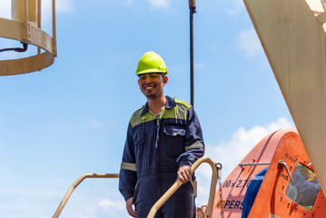 Portrait of the young Filipino officer, during the inspection of the lifeboat and rescue boat....