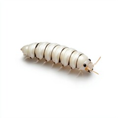 White Larva on a Plain Background with Details of Segments and Features