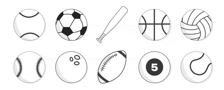 Sport balls icon collection. Ball football, sport volleyball, basketball, socer illustration. Game