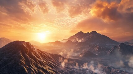 Majestic Mountain Range at Sunrise, a scene of natural beauty and tranquility
