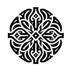Fototapeta premium Graphic Black and White Circular Abstract Design - Symmetrical Ornament with Intricate Details, Bold Style Element