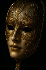 Elegant Golden Mask With Intricate Patterns Displayed Against a Dark Background