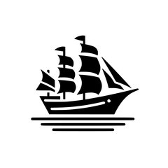 Black Silhouette Sailing Ship Logo Icon. Classic Nautical Tall Ship Design.
