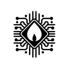 Abstract Tech Flame Icon with Circuit Board Pattern - Digital Energy Concept Logo © MatandSterre