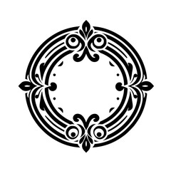 Elegant Black and White Ornate Circular Decorative Frame Element with Swirling Floral Motifs
