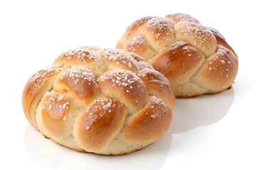 Golden-Brown Braided Buns on White Background &ndash; Freshly Baked Artisan Bread