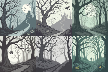 Draw A Scary Halloween Scene Showing A Dark Forest