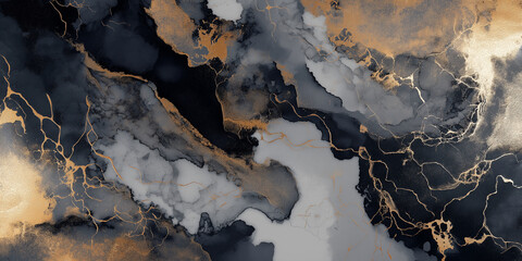 Abstract Swirling Gold and Black Marble Texture