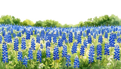 Vibrant Bluebonnet Wildflowers in Expansive Meadow Under Bright Sky and Green Foliage