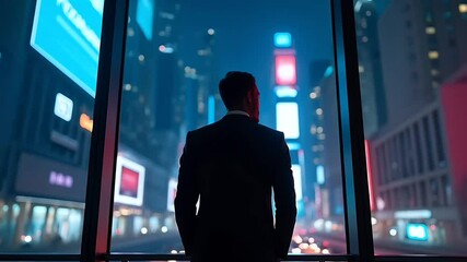 Silhouette of man looking over urban skyline
- Powered by Adobe