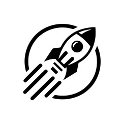 Stylized Black & White Rocket Launch Icon Logo - Speed, Progress, and Startup Symbol within a Circle