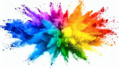 Rainbow dust powder explosion PNG on isolated white background &ndash; Dynamic vibrant blast eruption for creative designs