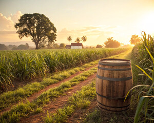 Obraz premium A peaceful countryside wheat field bathed in golden hour sunlight, with tall golden stalks swaying gently under a warm sky. The soft glow enhances the natural beauty, creating a serene and timeless ru
