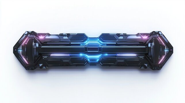 Futuristic dark metallic banner with neon lights.