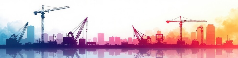Obraz premium Streaking crane silhouettes, abstract white space, art, wildlife, simple