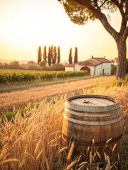 Obraz premium A peaceful countryside wheat field bathed in golden hour sunlight, with tall golden stalks swaying gently under a warm sky. The soft glow enhances the natural beauty, creating a serene and timeless ru