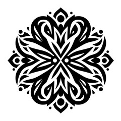 Bold Black and White Tribal Mandala Inspired Symmetrical Ornamental Design Element