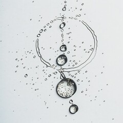 Minimalist composition of water droplets arranged in a simple geometric shape line