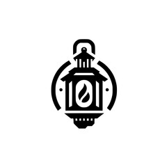 Minimalist Lantern and Flame Symbol Black and White Graphic Design - Abstract Light Icon Illustration Element