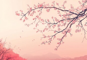 Delicate cherry blossoms, soft pastel colors, tranquil spring scene