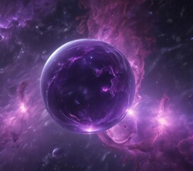 Obraz premium Ethereal orb glows, suspended in swirling purple nebulae , swirling, artwork, magical