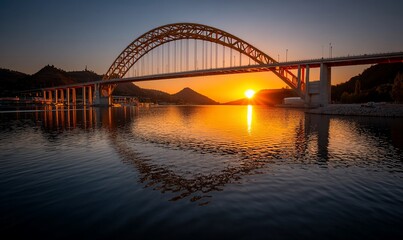 Fototapeta premium Golden bridge embraces sunlit waters