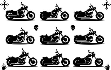 Obraz premium Classic Chopper Motorcycle Silhouettes Bundle vector