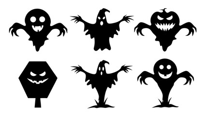 Obraz premium Spooky Halloween Silhouettes Ghosts Monsters and Haunted Figures