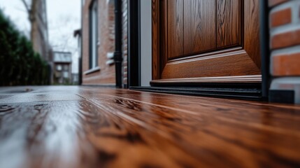 Front door entryway with dark wood flooring