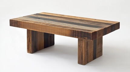 A sustainable wooden coffee table made from reclaimed materials.
