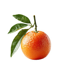 A fresh, ripe orange with a green leaf attached, placed on a transparent background. Concept of citrus fruits, natural sweetness, and healthy eating