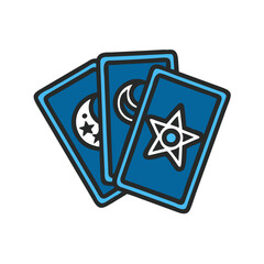 Tarot Cards with Mystical Symbols in Blue Color  