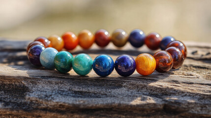 Bracelets made of natural stones. natural mineral texture of the necklace. The background is blurred. Beautiful Lucky Stone.