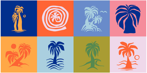 Vector hand drawn palms illustration, hippie boho palm tree surfer style doodle set, header banner design  © Lisa