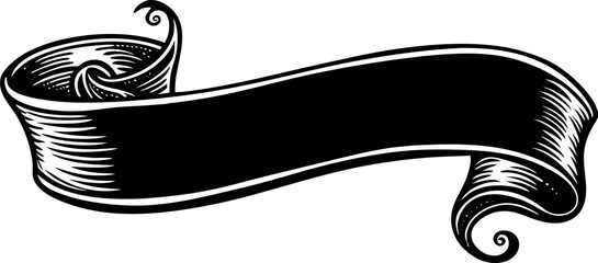 Vintage ribbon in engraving style. Isolated classic royal scroll, in victorian heraldic style